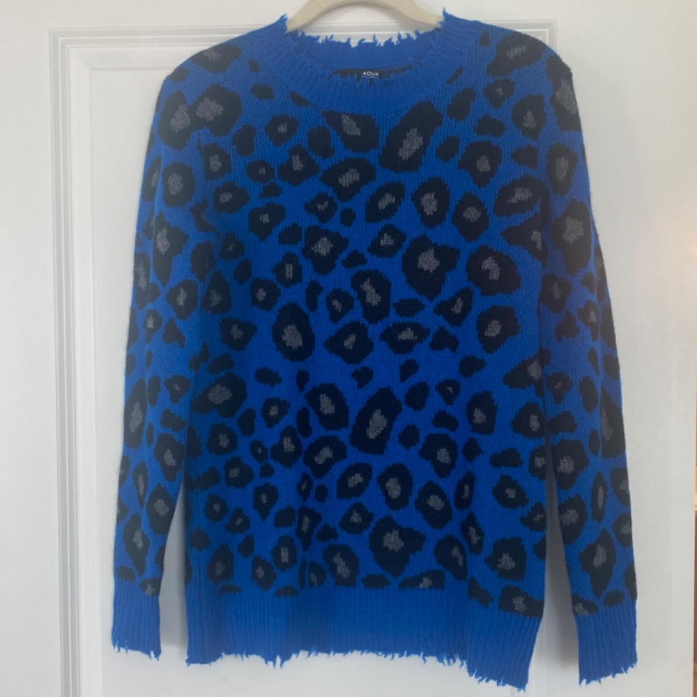 Aqua Cashmere Leopard Print Pullover Sweater - image 1